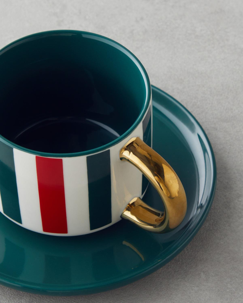 Holiday Cheer New Bone China 4 Parça 2 Kişilik Çay Fincanı Takımı 200 ml Kırmızı-Yeşil-Gold