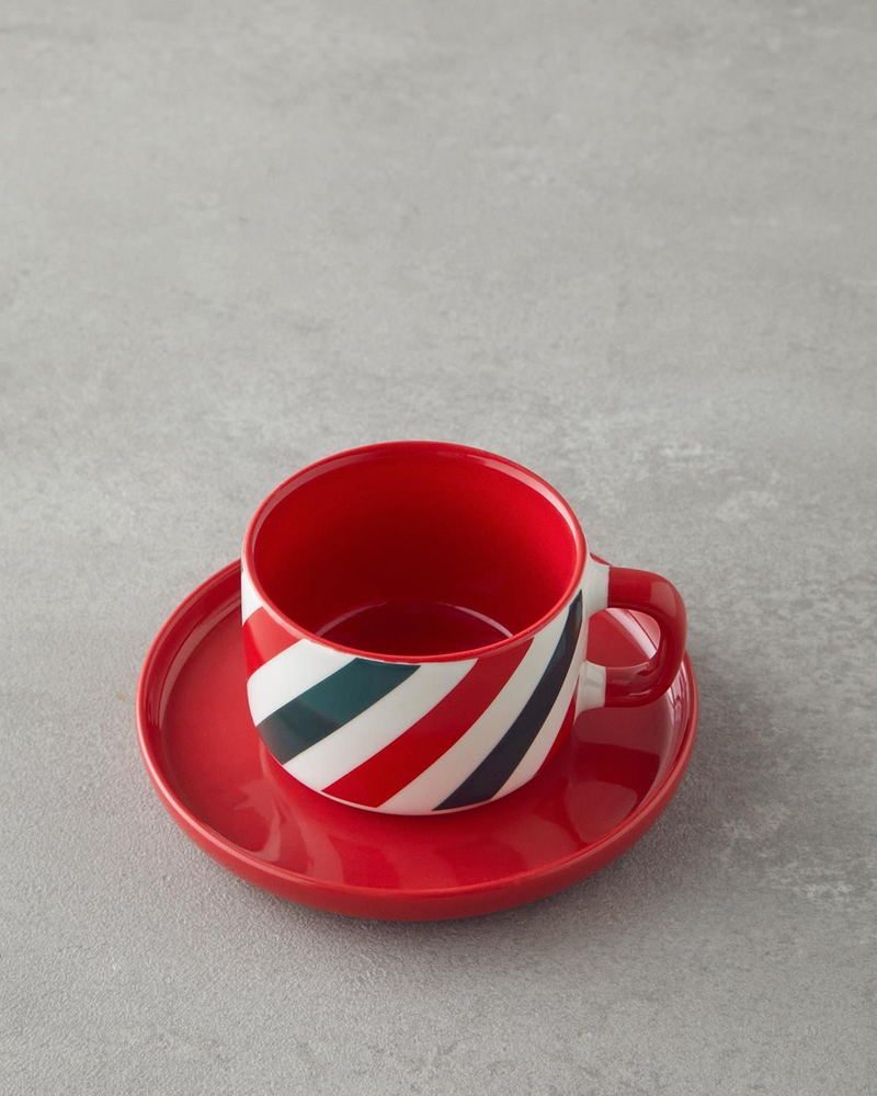 Holiday Shine New Bone China 4 Parça 2 Kişilik Kahve Fincan Takımı 90 ml Kırmızı - Yeşil