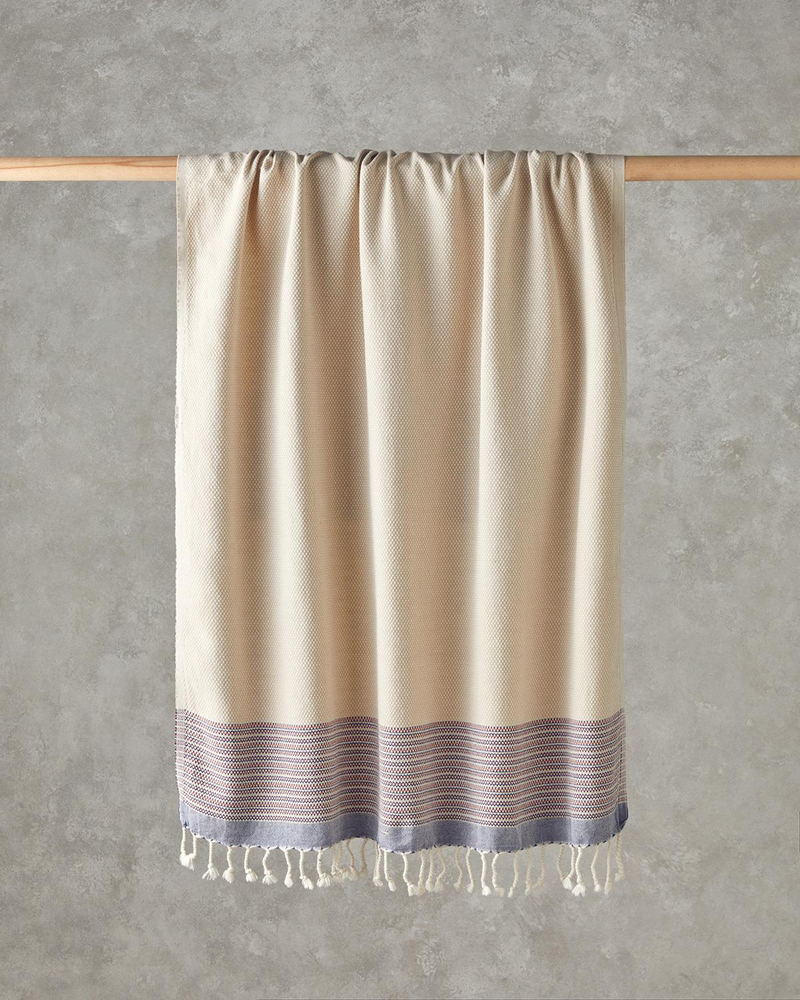Honeycomb Pamuklu Peştamal 90x150 cm Açık Bej-Lacivert-Kiremit