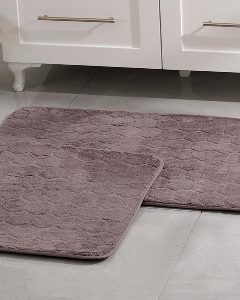 Honeycomb Polyester Banyo Paspası Seti 60x100 - 50x60 cm Mürdüm