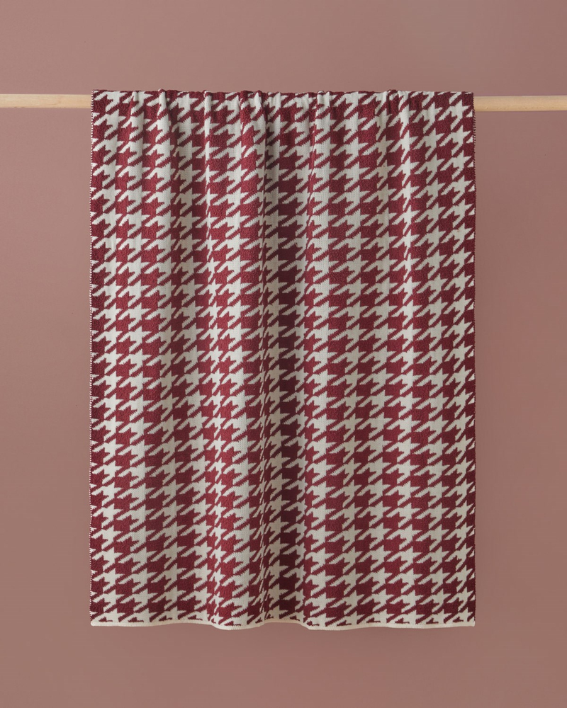 Houndstooth Koltuk Şalı 130x170 cm Bordo