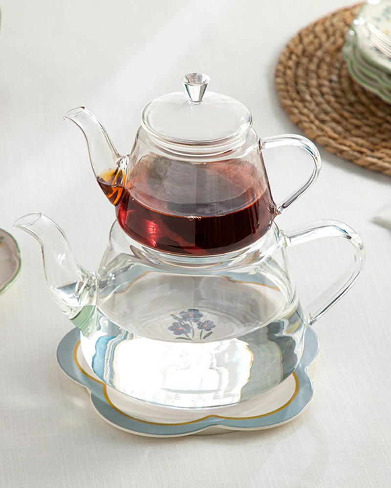 İngenuo Borosilikat Cam Çaydanlık 400 ml+1300 ml Şeffaf