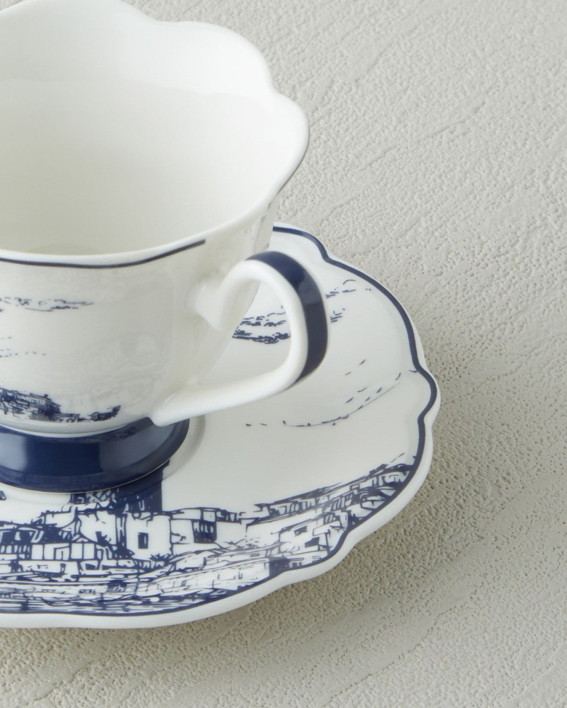 İstanbul New Bone China 4 Parça 2 Kişilik Kahve Fincanı 90 ml Beyaz - Lacivert