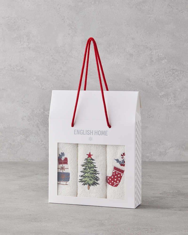 Joyful Box Pamuklu Nakışlı 3’lü Havlu Seti 30x50 cm Ekru