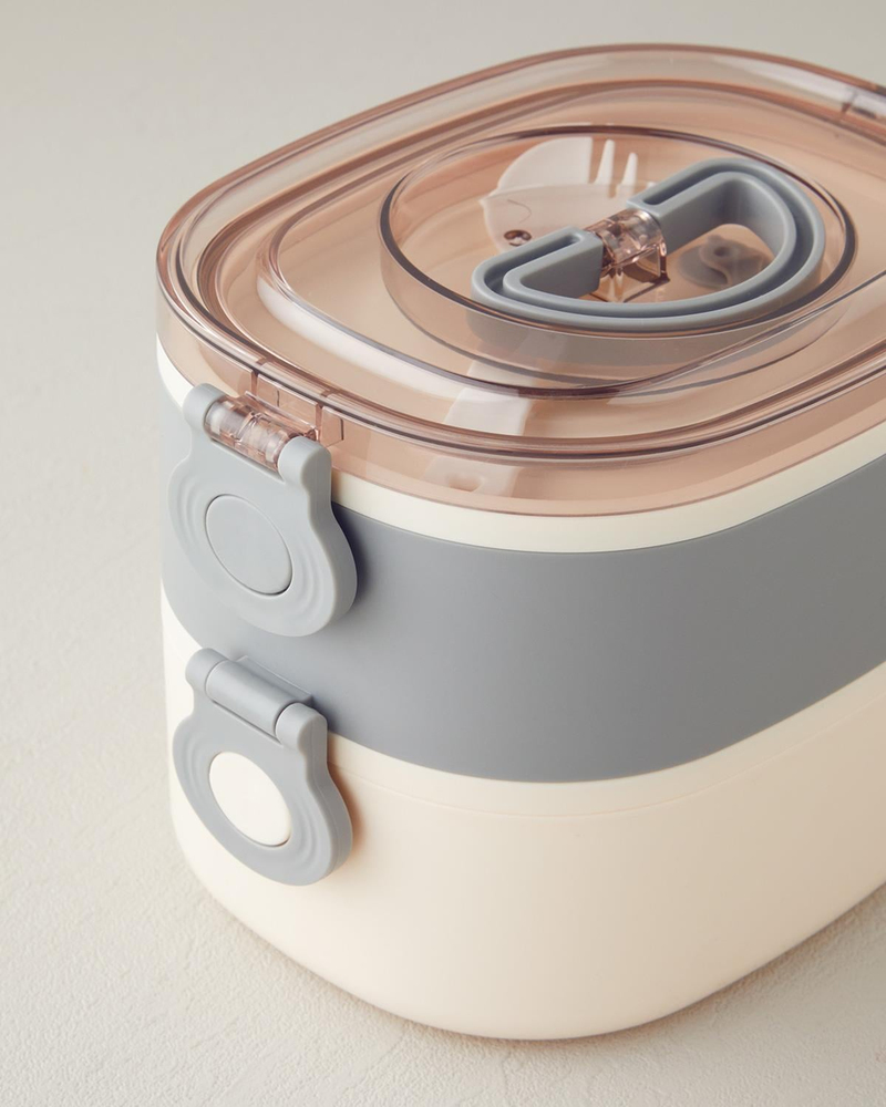 Judithe Paslanmaz Çelik 2 Bölmeli Lunch Box 900 ml Ekru - Gri