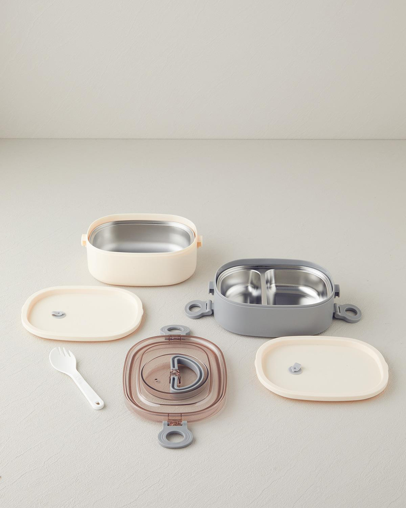 Judithe Paslanmaz Çelik 2 Bölmeli Lunch Box 900 ml Ekru - Gri