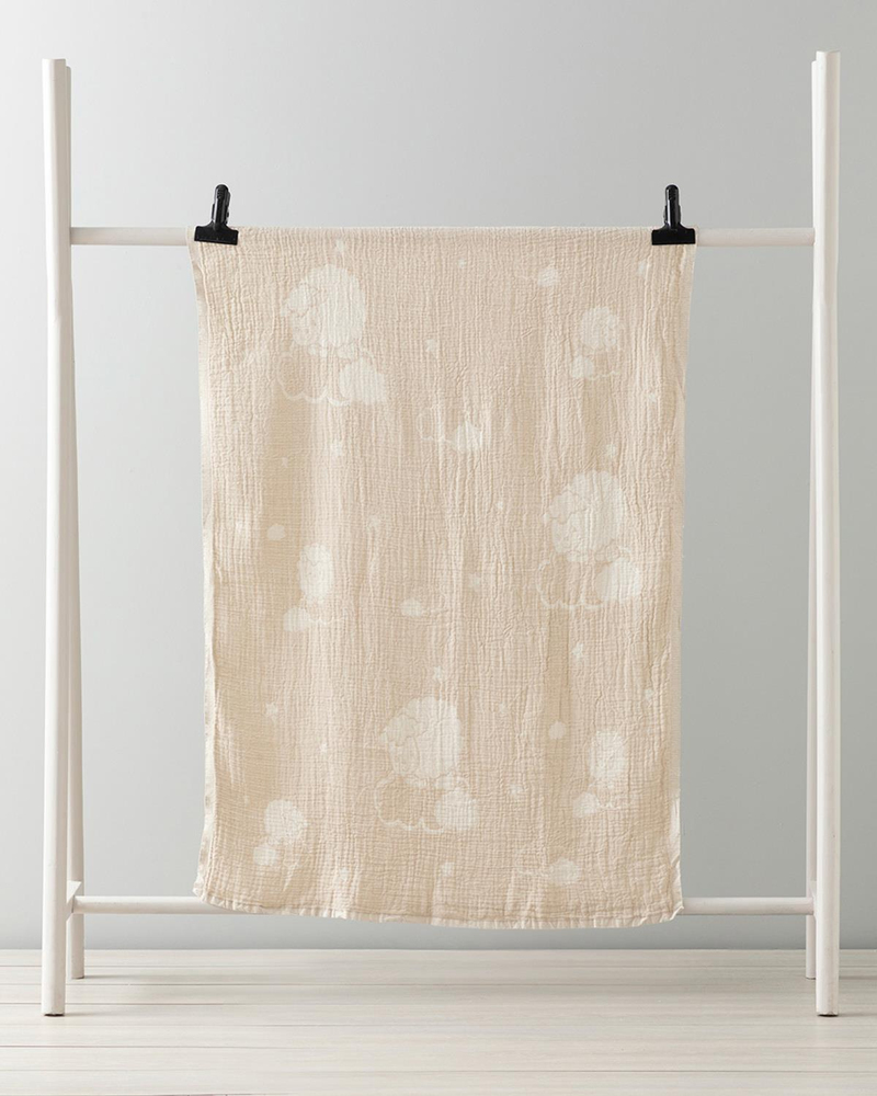 Kuzu Pamuklu Unisex Bebe Battaniye Bej