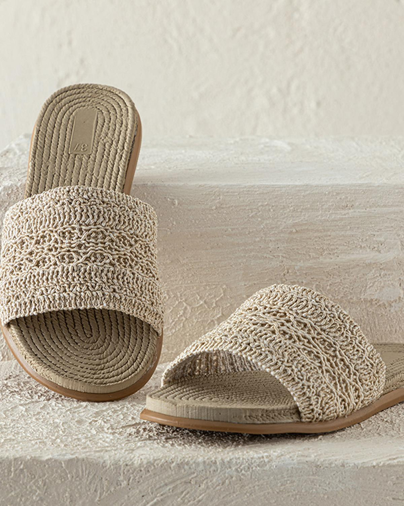 Lace Straw Kadın Sokak Terliği Bej
