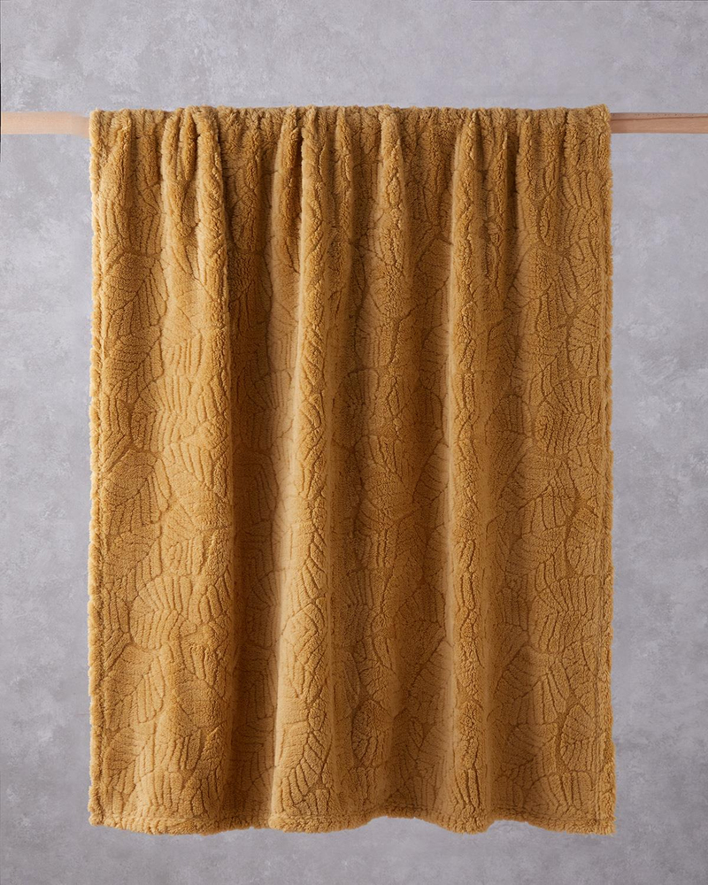 Leafy Garden Jakarlı Wellsoft Tv Battaniye 120x160 cm Hardal