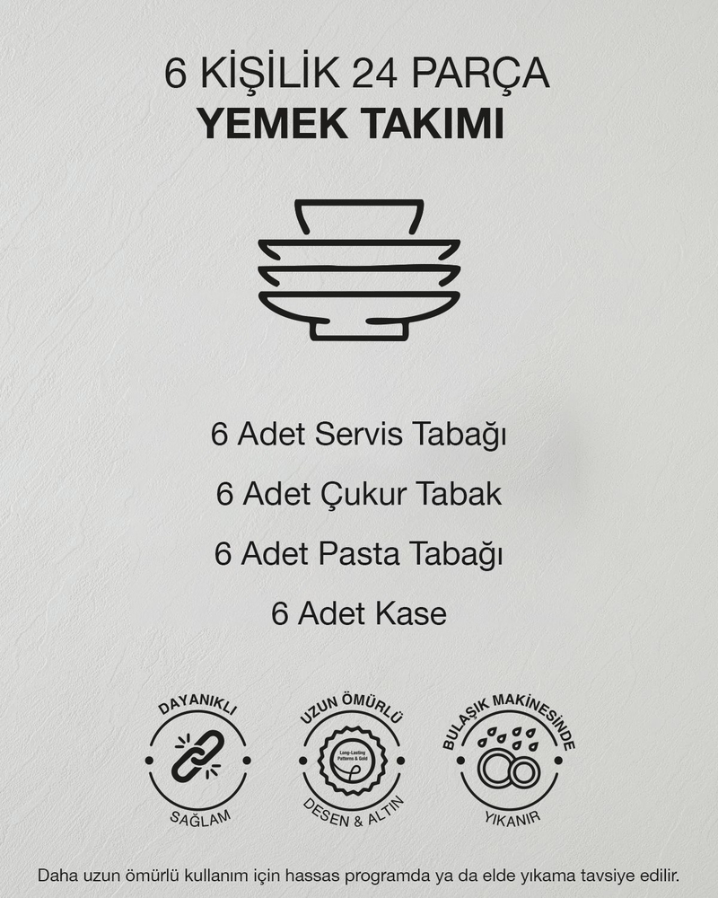 Leafy Porselen Yemek Takımı 24 Parça 6 Kişilik Yeşil