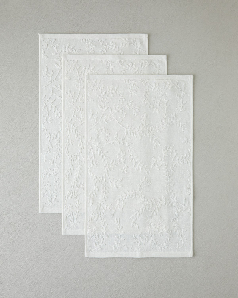Leafy Touch Pamuk Jakarlı 3’lü El Havlusu Seti 30x50 cm Ekru