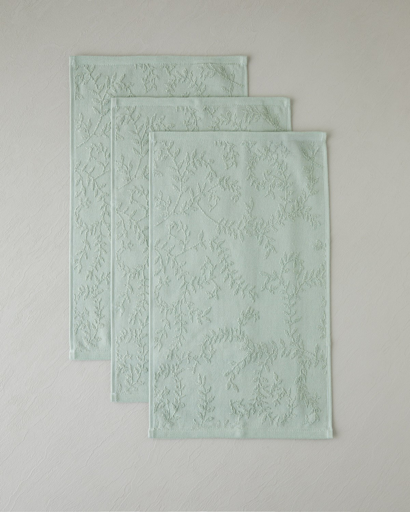 Leafy Touch Pamuk Jakarlı 3’lü El Havlusu Seti 30x50 cm Yeşil