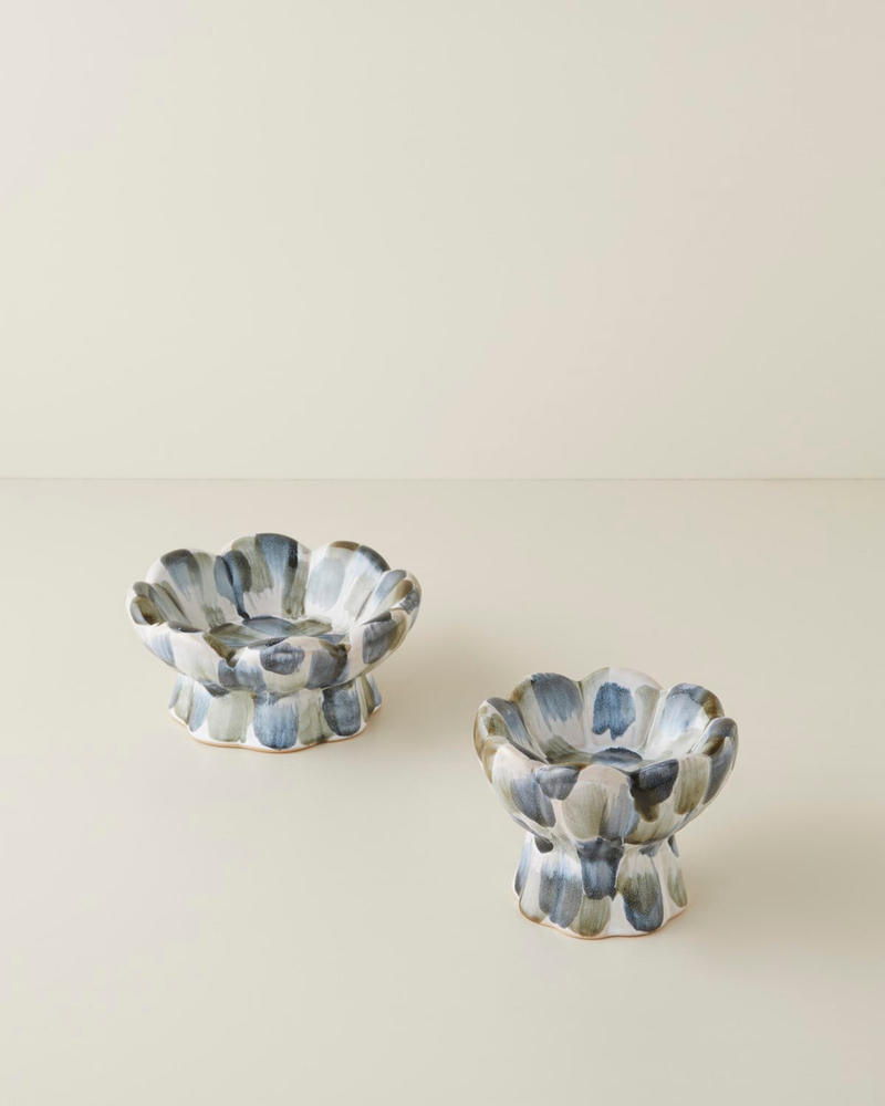 Leina Stoneware Dekoratif 18x18x8 cm Mavi-Beyaz