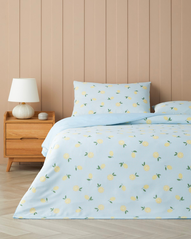 Lemon Breeze Kolay Ütülenir Çift Kişilik Nevresim Seti 200x220 cm Mavi-Sarı