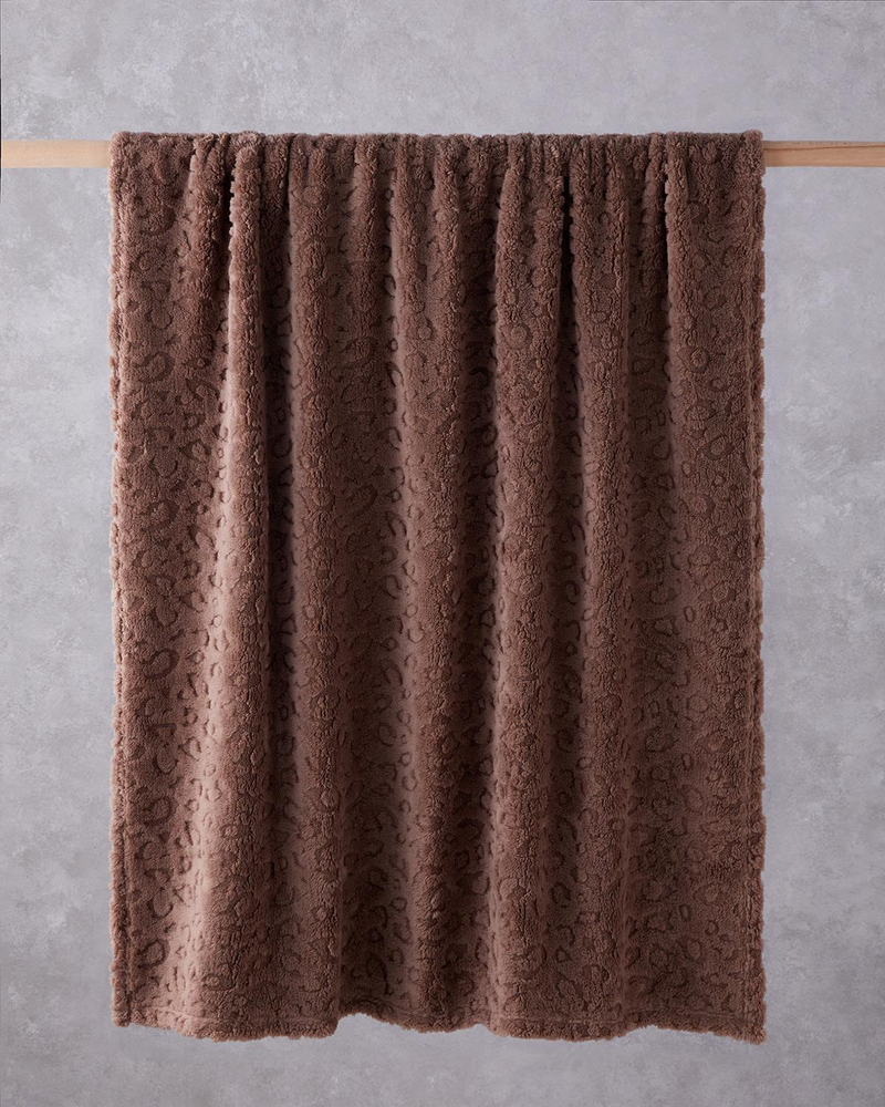 Leopard Jakarlı Wellsoft Tv Battaniye 120x160 cm Koyu Bej