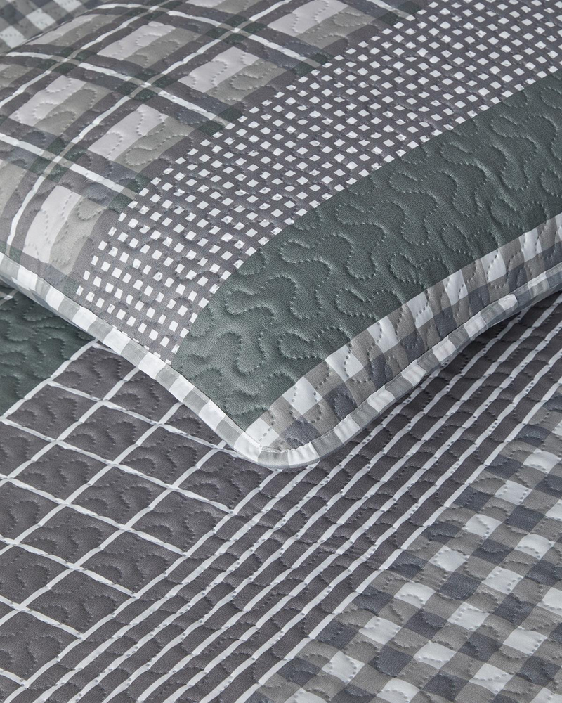 Line Grid Çok Amaçlı Çift Kişilik Yatak Örtüsü Takımı 200x220 cm Gri