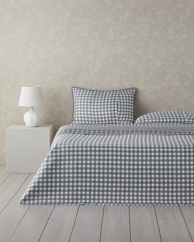 Line Grid Çok Amaçlı Çift Kişilik Yatak Örtüsü Takımı 200x220 cm Gri