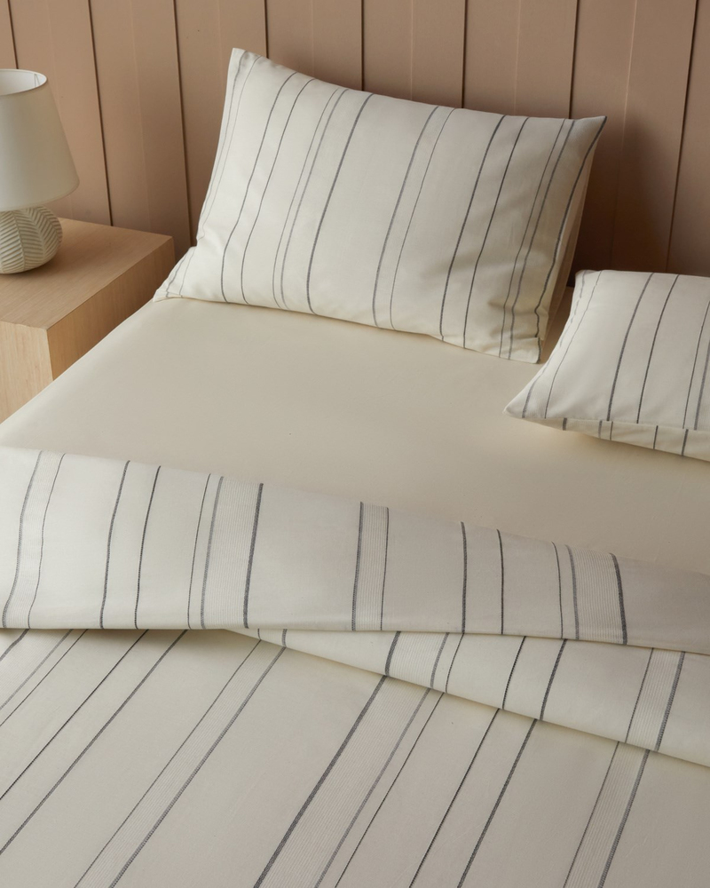 Loom & Line Pamuk İpliği Boyalı Çift Kişilik Çarşaflı Nevresim Takımı 200x220 cm Krem-Antrasit