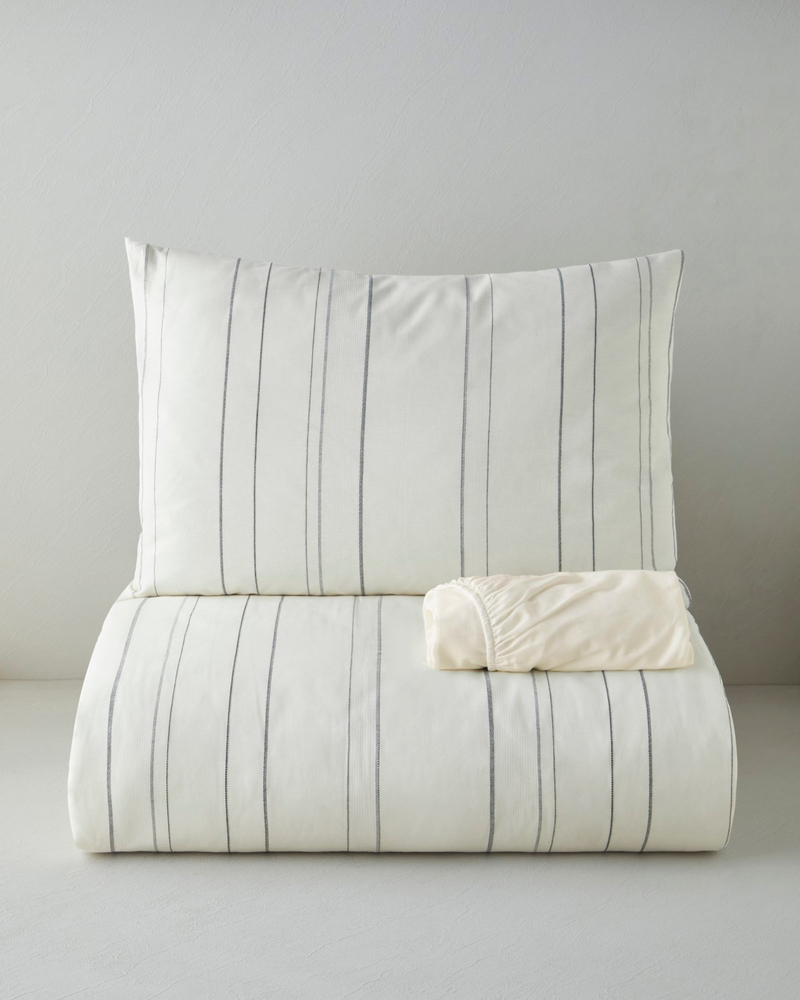 Loom & Line Pamuk İpliği Boyalı Tek Kişilik Çarşaflı Nevresim Takımı 160x220 cm Krem-Antrasit