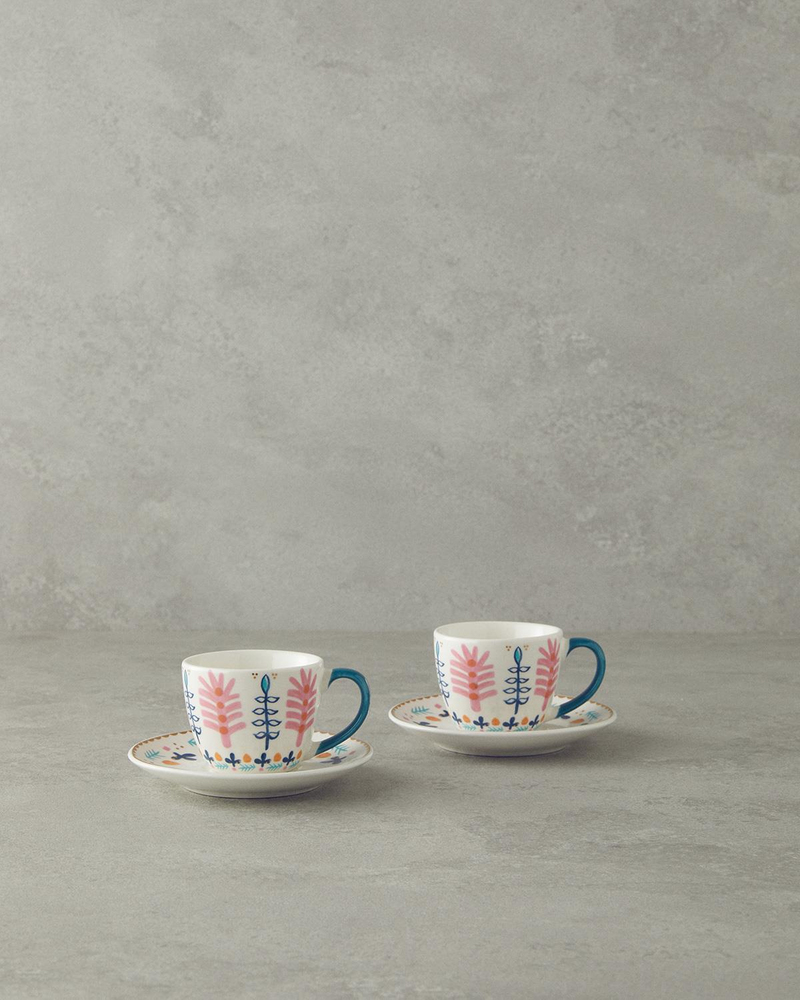 Love Adore New Bone China 4 Parça 2 Kişilik Kahve Fincan Takımı Pembe - Mavi