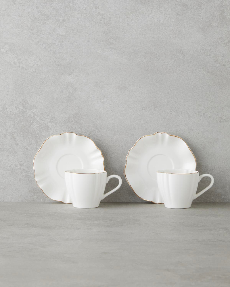 Lumen New Bone China 12 Parça 6 Kişilik Kahve Fincan Takımı 90 ml Beyaz-Gold