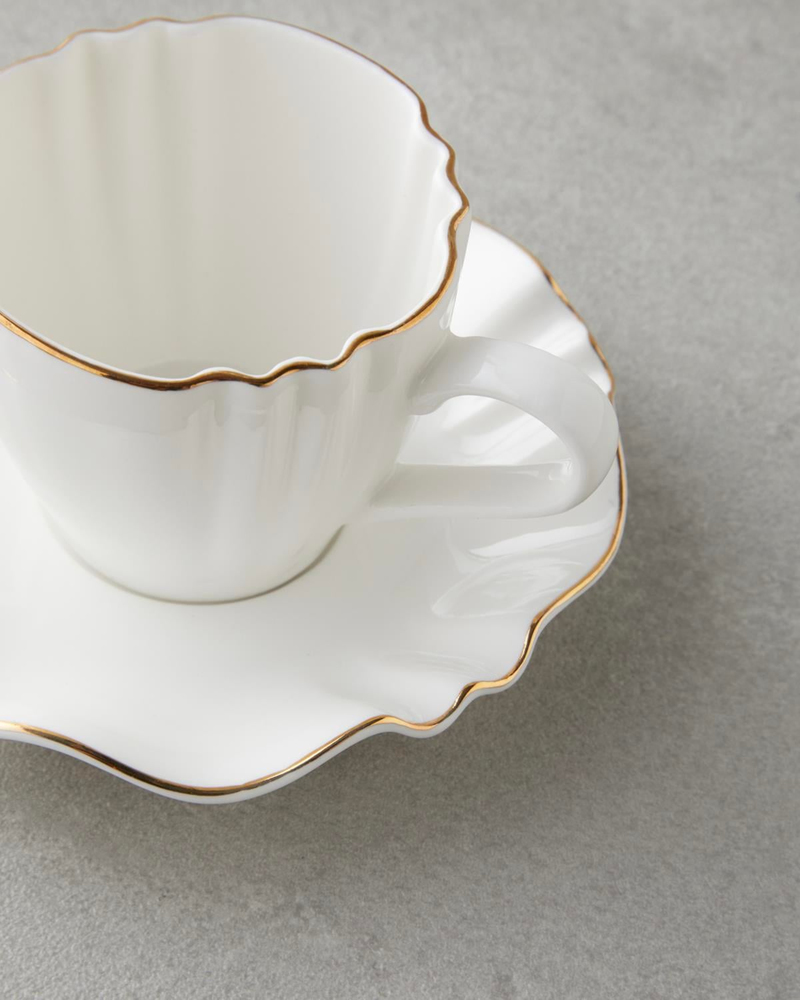 Lumen New Bone China 12 Parça 6 Kişilik Kahve Fincan Takımı 90 ml Beyaz-Gold