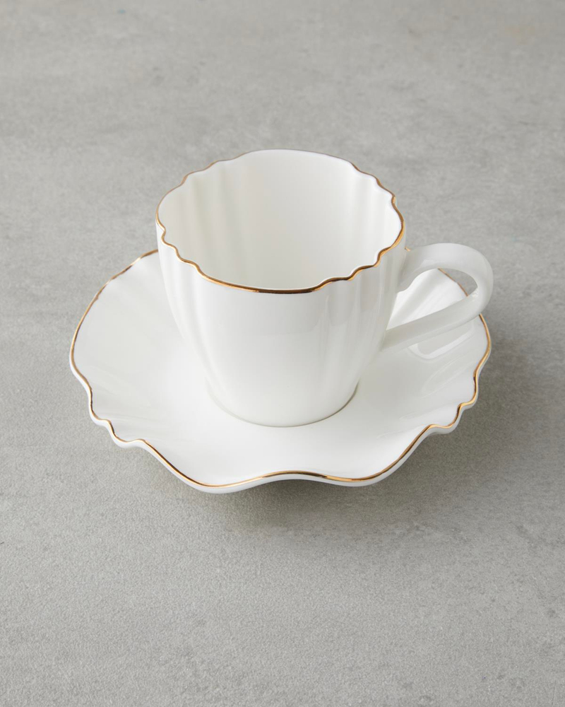 Lumen New Bone China 12 Parça 6 Kişilik Kahve Fincan Takımı 90 ml Beyaz-Gold