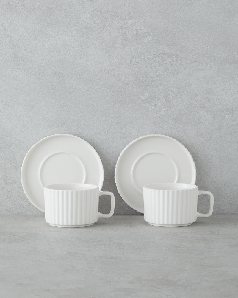 Lunara Porselen 4 Parça 2 Kişilik Çay Fincanı Takımı 220 ml Beyaz