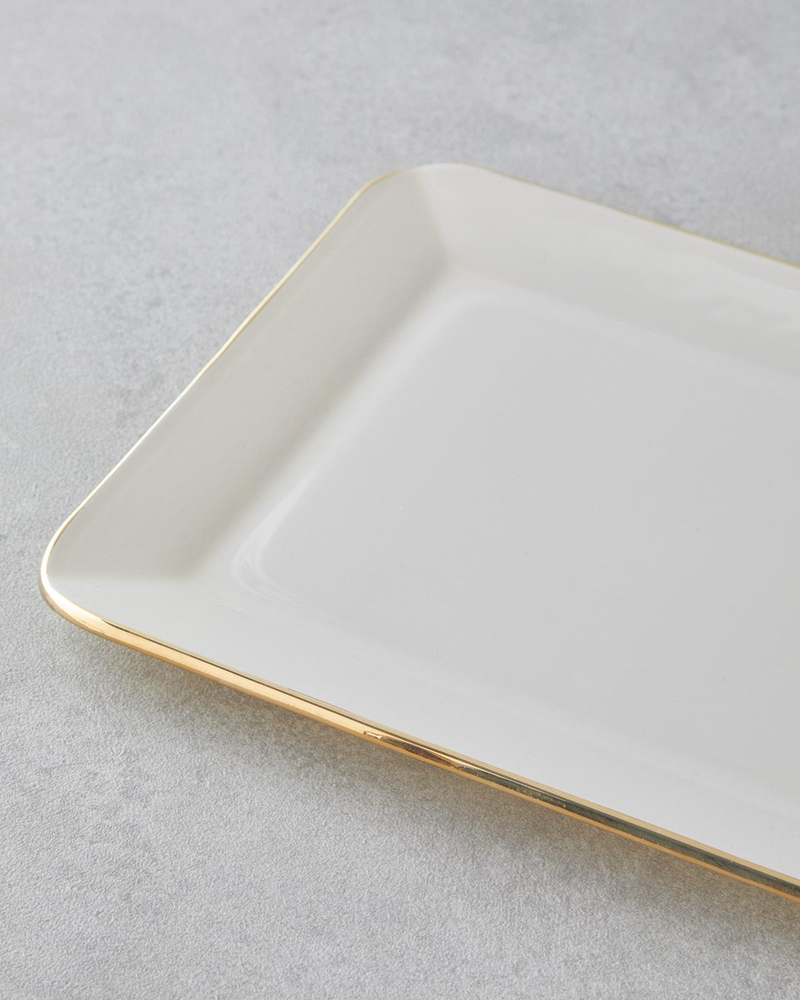 Lustre Cam Kapaklı Kek Standı 36,5x17,5 cm Krem-Gold