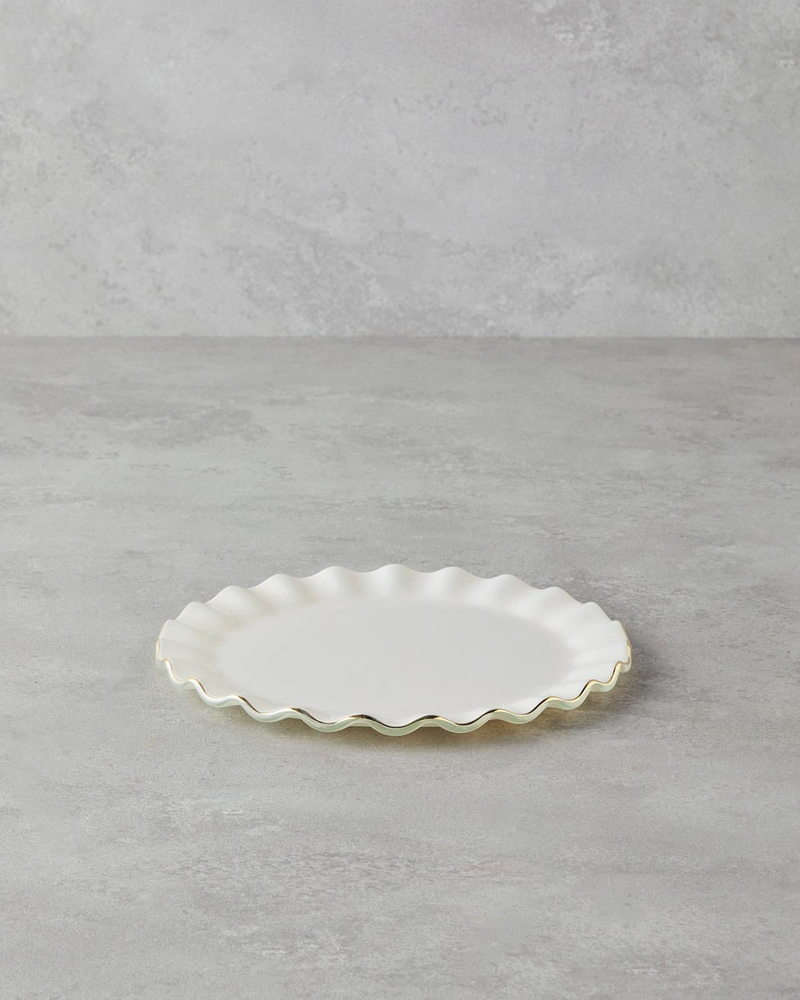 Lustre Cam Pasta Tabağı 20 cm Krem-Gold