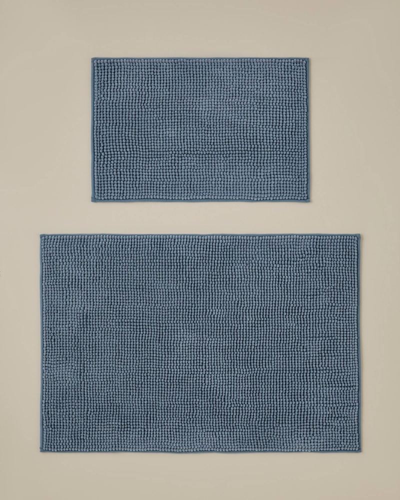 Macaroni Kaydırmaz Taban Banyo Paspası Seti 60x90 + 40x60 cm Mavi