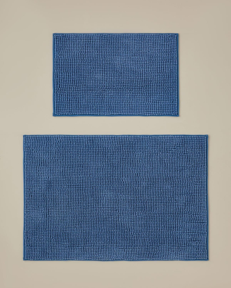 Macaroni Kaydırmaz Taban Banyo Paspası Seti 60x90 + 40x60 cm Mavi