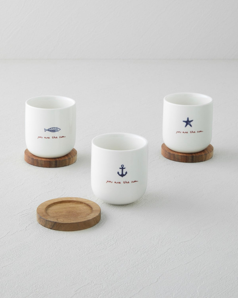 Mariner Sun Stoneware 6 Parça 3 Kişilik Fincan 150 ml Mavi-Kırmızı