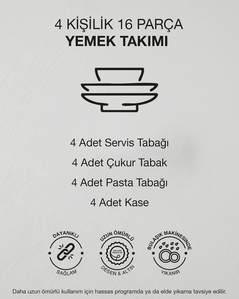 Marlon Porselen Yemek Takımı 16 Parça 4 Kişilik Krem - Yeşil