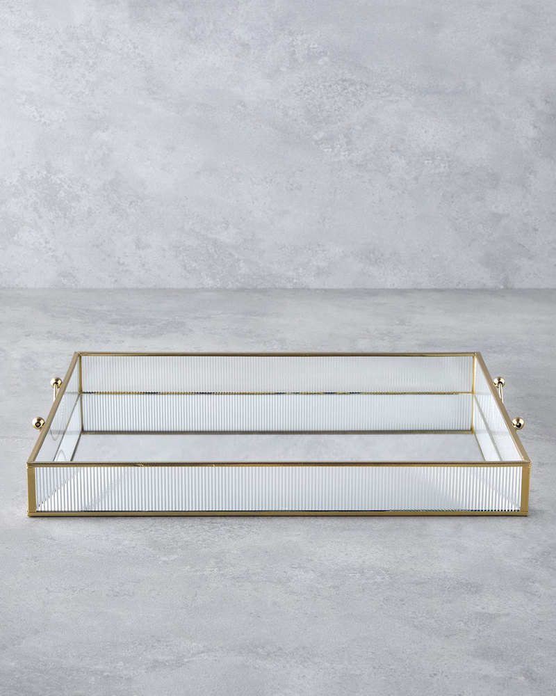Marsilya Cam Dekoratif Tepsi 43,3x33x5 cm Gold