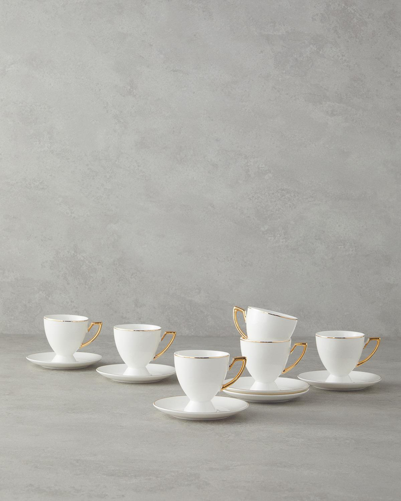 Marvy New Bone China 12 Parça 6 Kişilik Kahve Fincan Takımı Gold