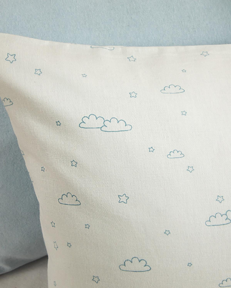 Mini Clouds Pamuklu Bebe Yastık Kılıfı Mavi