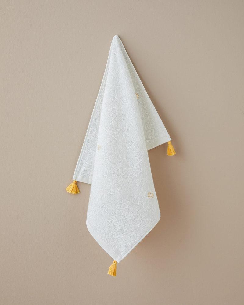 Mini Daisy Pamuk Nakışlı Yüz Havlusu 50x80 cm Ekru