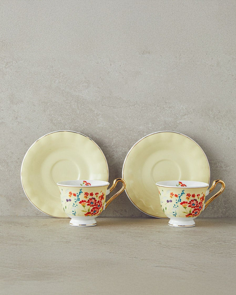 Miranda New Bone China Kahve Fincan Takımı 4 Parça 2 Kişilik Açık Sarı