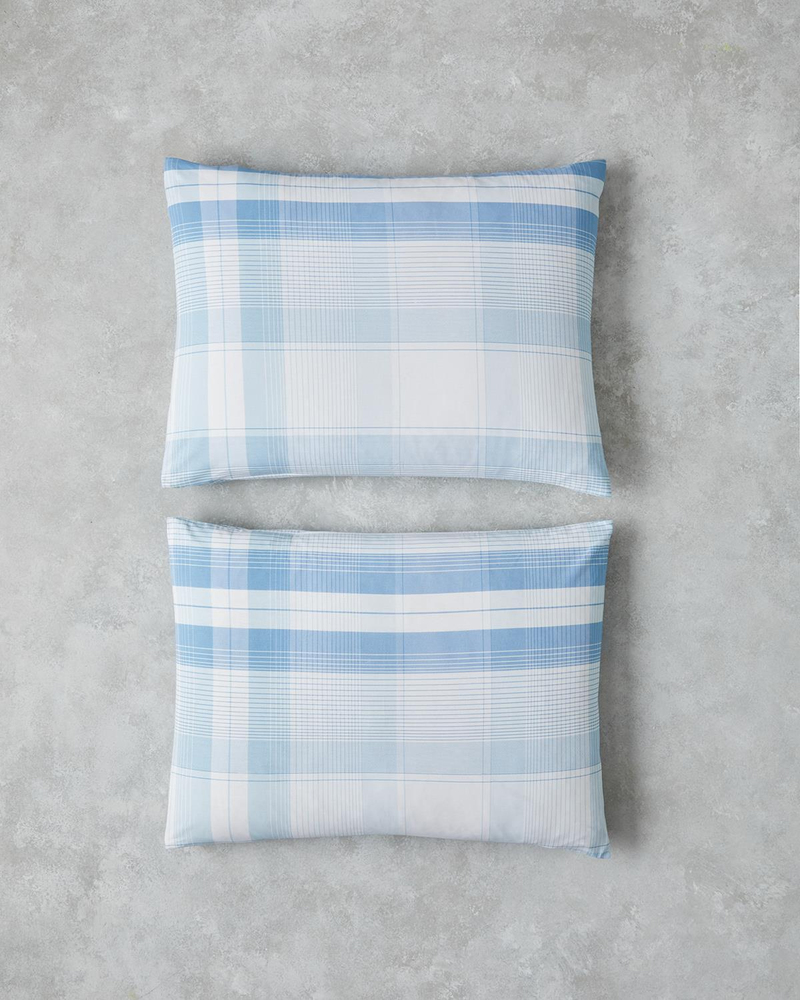 Modern Check Pamuklu 2'li Yastık Kılıfı 50x70 cm Mavi