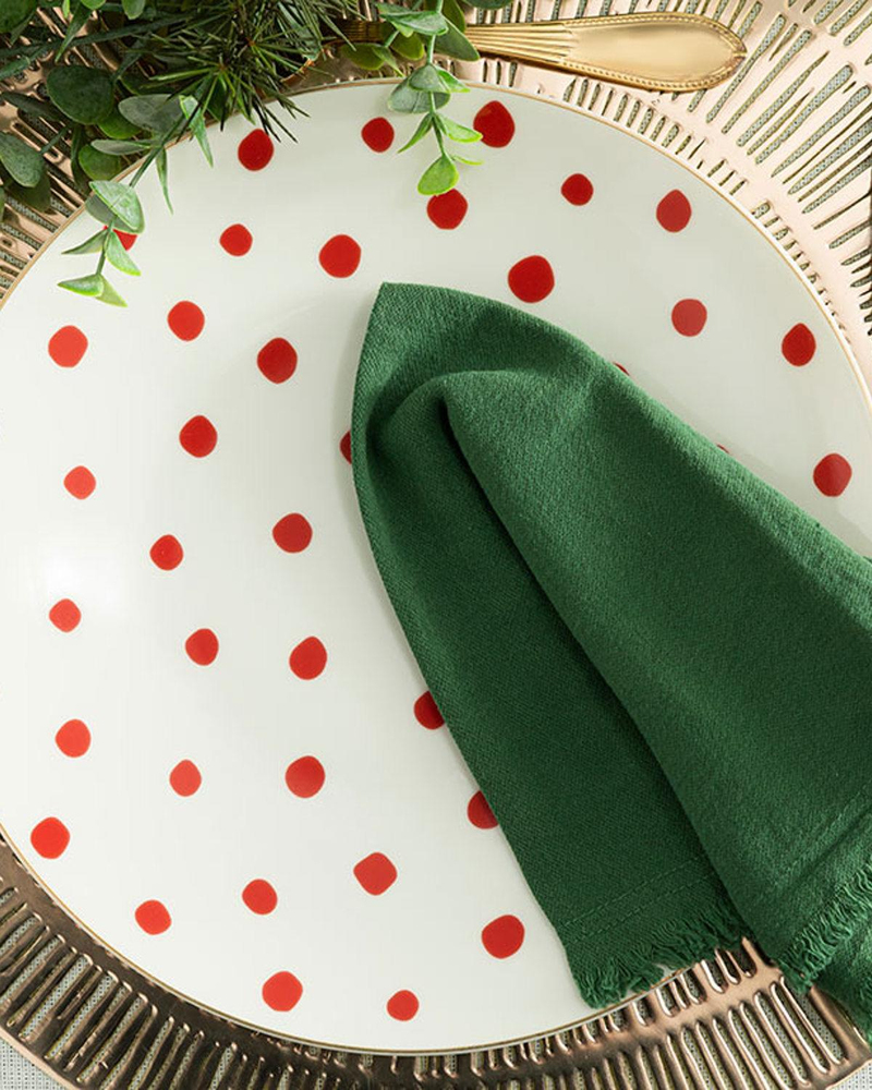 Modern Dots Bone Porselen Servis Tabağı 25 cm Kırmızı