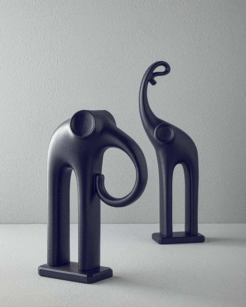 Modern Elephant Polyresin Biblo Siyah