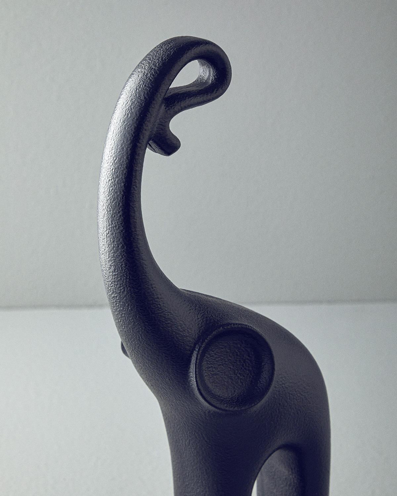 Modern Elephant Polyresin Biblo Siyah