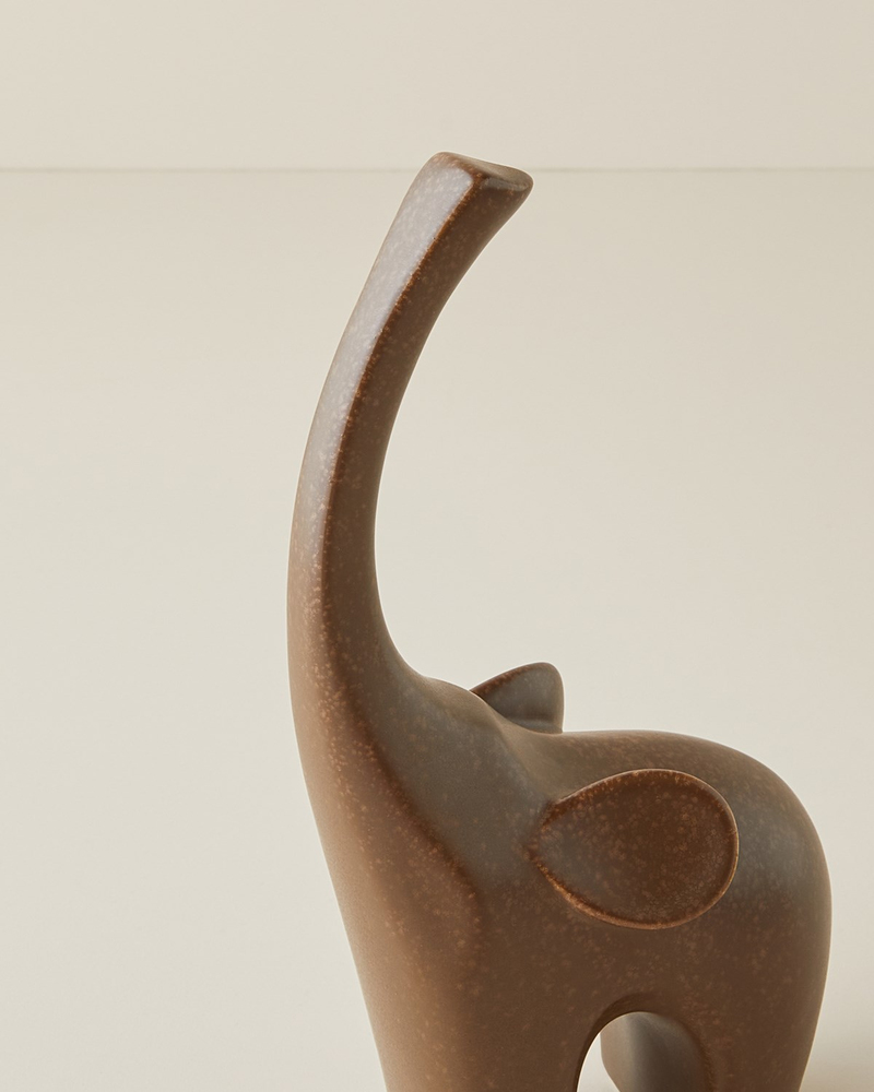 Modern Elephant Seramik Dekoratif Obje 12x23 cm Kahverengi