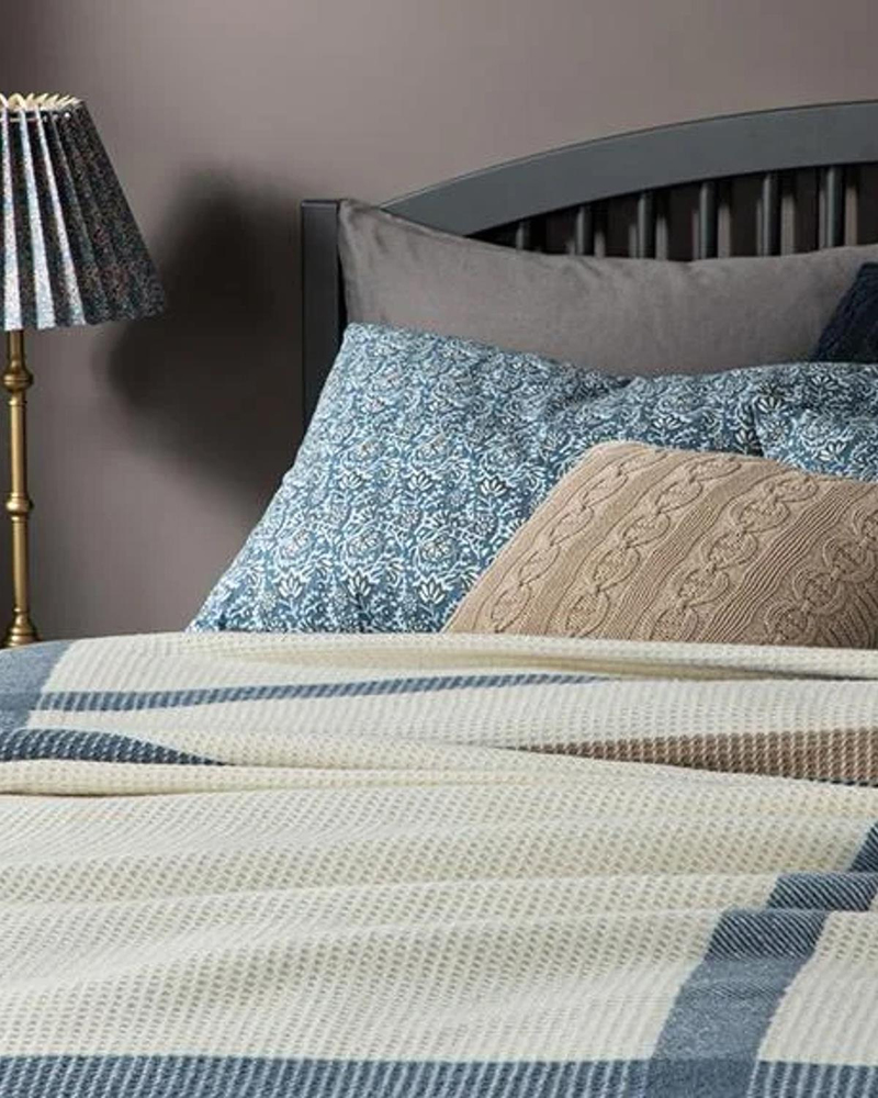 Modern Frame Waffle Çerçeveli Tek Kişilik Battaniye Mavi - Bej
