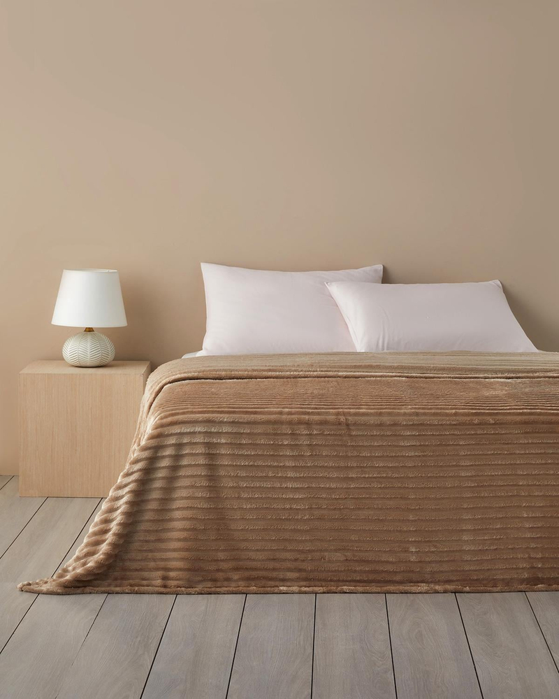 Modern Line Çizgili Super Soft Çift Kişilik Battaniye 200x220 cm Bej
