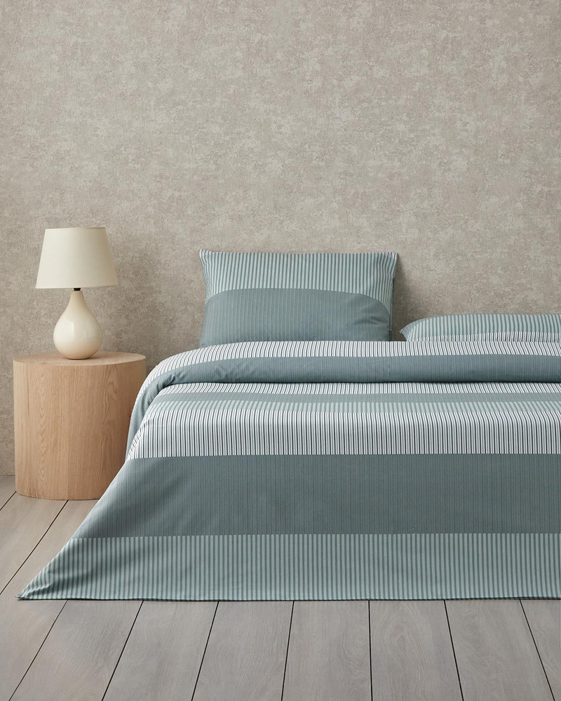 Modern Strip Kolay Ütülenir Çift Kişilik Nevresim Takımı 200x220 cm Yeşil