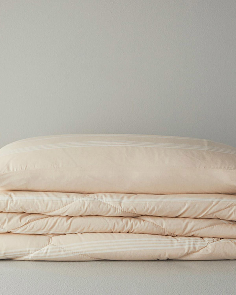 Modern Stripe Polycotton Tek Kişilik Uyku Seti Bej