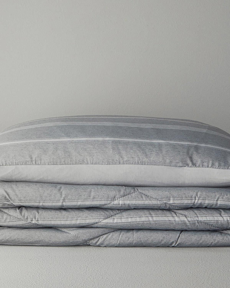 Modern Stripe Polycotton Tek Kişilik Uyku Seti Antrasit