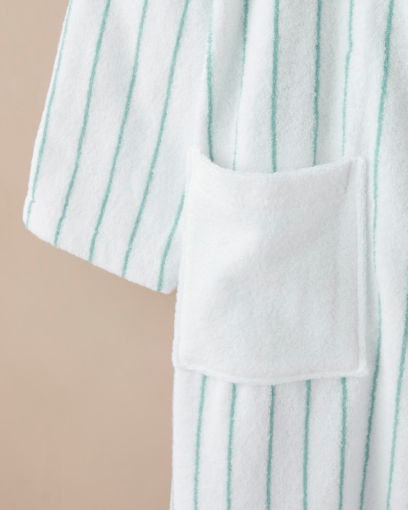 Mono Stripe %100 Pamuk Bornoz L-XL Beyaz - Yeşil